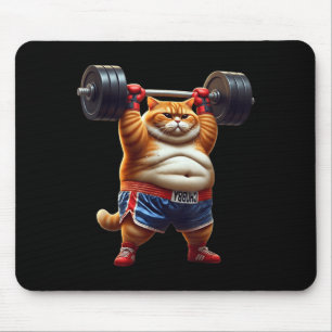 Funny Weightlifting Gym Workout Cat With Boxing Gl Mouse Pad