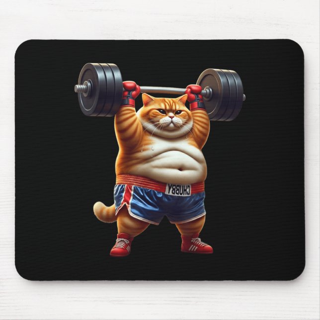 Funny Weightlifting Gym Workout Cat With Boxing Gl Mouse Pad (Front)