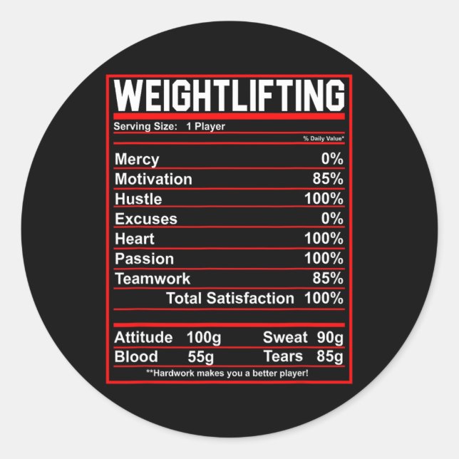Funny Weightlifting Nutrition Facts Bodybuilding  Classic Round Sticker (Front)