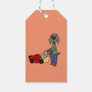 Funny Weimaraner Dog Mowing Lawn Art Gift Tags