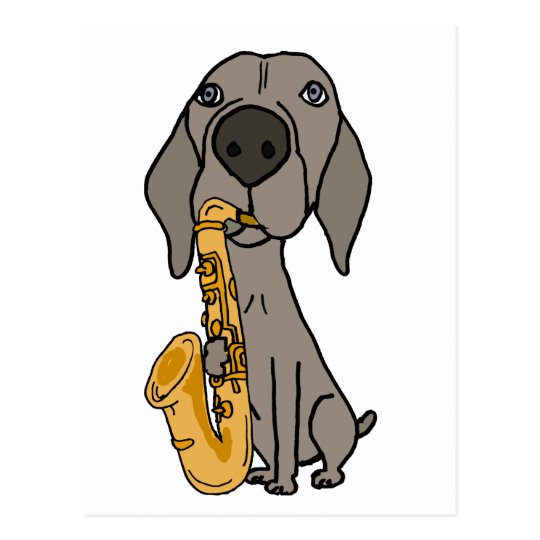 Funny Weimaraner Dog Playing Saxophone Postcard