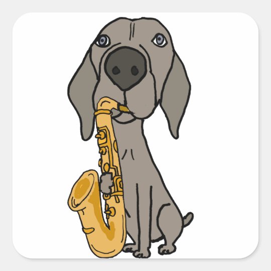 Funny Weimaraner Dog Playing Saxophone Square Sticker