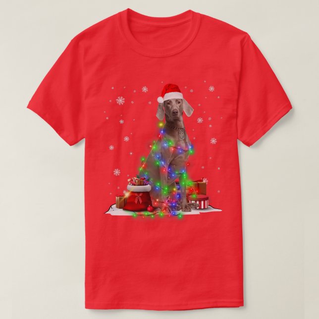 Funny Weimaraner Dog Tree Christmas Lights Xmas Pa T-Shirt (Design Front)