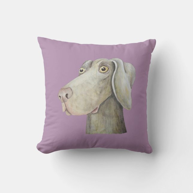 Funny weimaraner dog watercolor painting. cushion (Front)