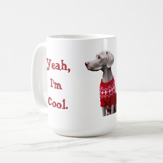 Funny Weimaraner in Christmas Sweater Coffee Mug (Front Left)