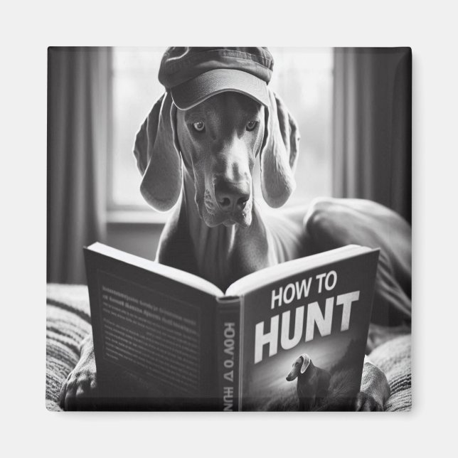 Funny Weimaraner Reading a Book on How to Hunt Magnet (Front)