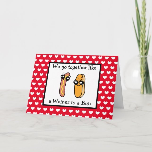 Funny Weiner and Bun Food Pun Valentine's Day Card (Front)
