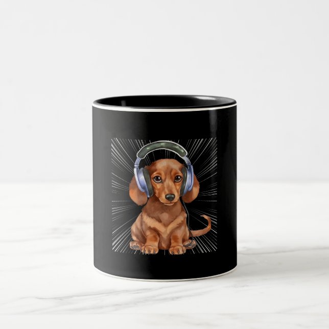Funny Weiner Dog Dachshund dog Two-Tone Coffee Mug (Center)