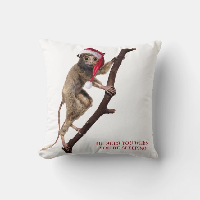 Funny Weird Christmas Taxidermy Monkey | Lemur Cushion (Front)