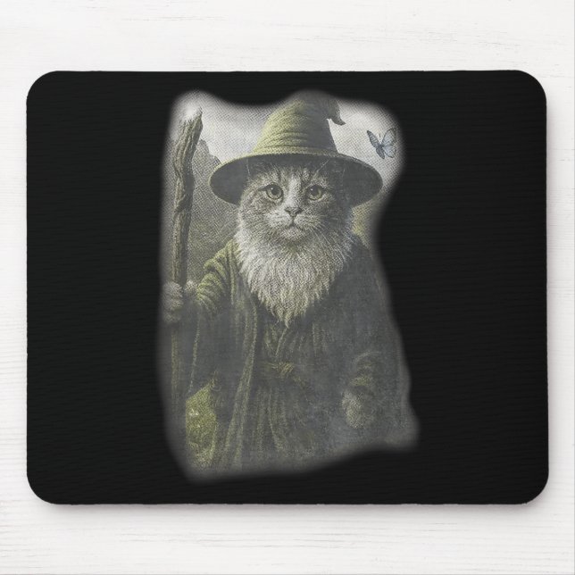 Funny Weird Kitten Wizard Ghost Cat Meme Catdalf H Mouse Pad (Front)