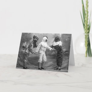 Funny Weird Vintage Photograph of Chicken Costumes Card
