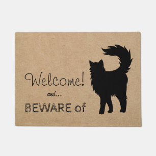 Funny Welcome Beware of Cat Rustic Doormat