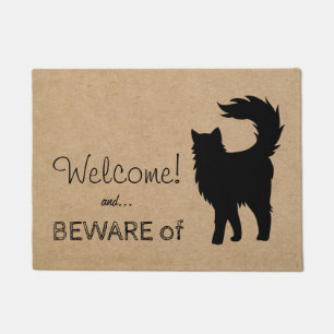 Funny Welcome Beware the Cat Rustic Doormat
