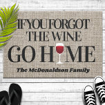Funny Welcome: If You Forgot The Wine Go Home Doormat<br><div class="desc">Funny,  personalised welcome mat featuring a glass of red wine and a sarcastic greeting: "if you forgot the wine,  go home". Great gift idea for any wine lover.</div>