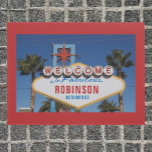 Funny welcome retro sign with your name doormat<br><div class="desc">Parody of the famous Welcome to Fabulous Las Vegas sign with your name added on this doormat! Altered photo of the sign with space to add your name. Customise the name line and, if you choose, the "residence" line to make a funny and cool personalised door mat for Las Vegas...</div>