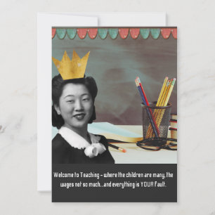 Funny Welcome Teacher Vintage Asian Woman  Card