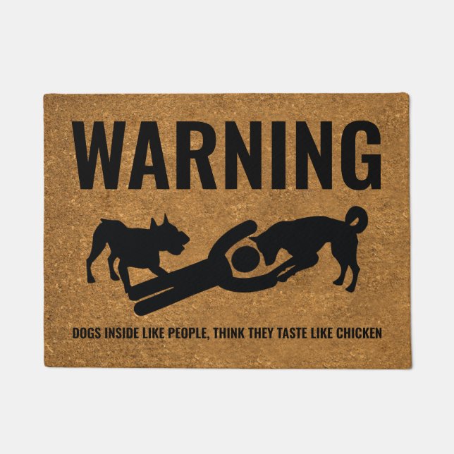 Funny Welcome Warning Dog House Faux Coir Doormat (Front)