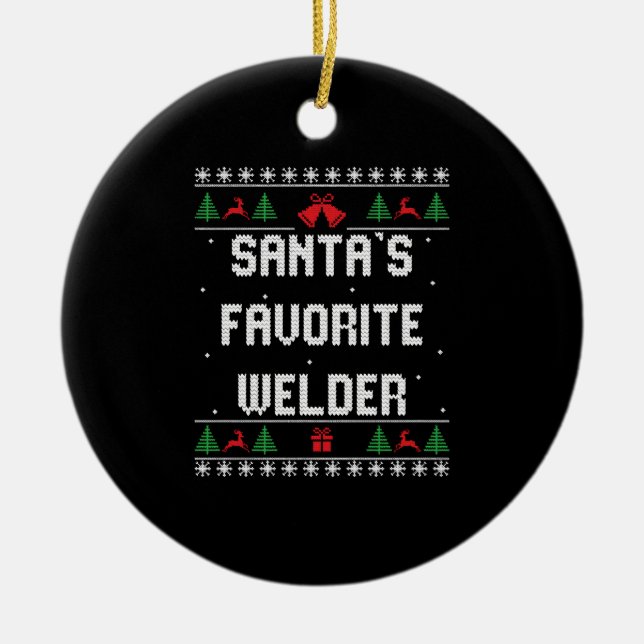 funny welder Christmas sweater Ceramic Ornament (Front)