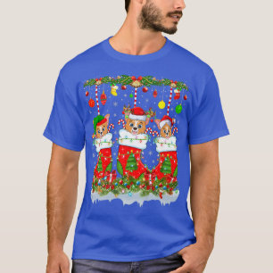 Funny Welsh Corgi Dog In Xmas Socks Lights Christm T-Shirt