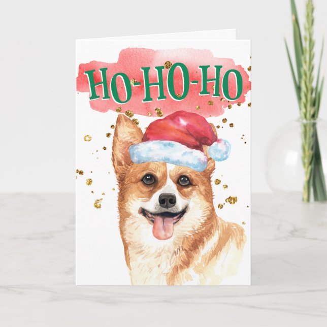 Funny welsh corgi Santa hat yappy howlidays Holiday Card (Front)