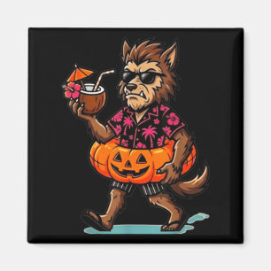 Funny Werewolf Walking with Halloween Pumpkin Magnet