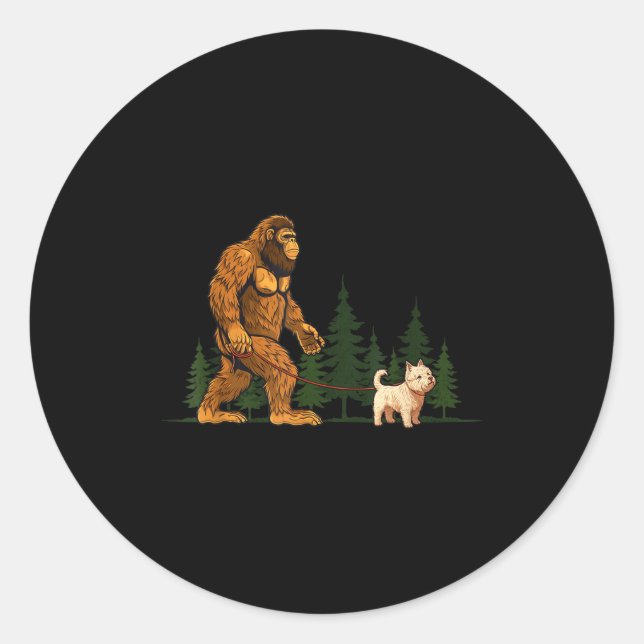 Funny West Highland White Terrier Westie Bigfoot D Classic Round Sticker (Front)