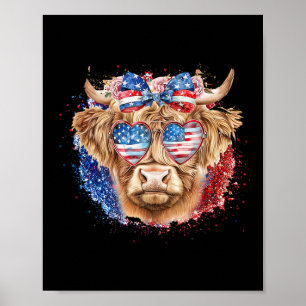 Funny Western America Cow 4th Of July  Poster