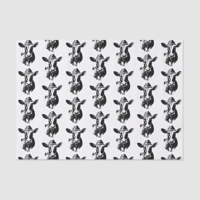 Funny Western Cow Black and White Design Tissue Paper (Front)