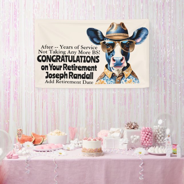 Funny Western Cow Retirement Party No More BS  Banner (Party)