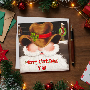 Funny Western Cowboy Hat Santa Christmas  Holiday Card