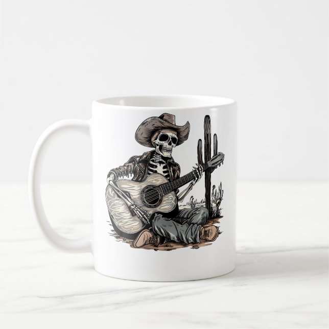 Funny Western Skeleton Cowboy Playing Guitar Count Coffee Mug (Left)