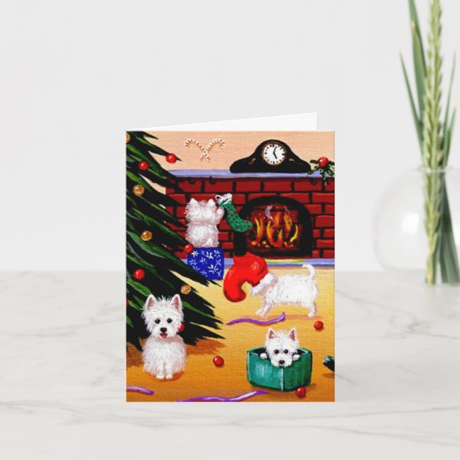 Funny Westie Christian Christmas Art Creationarts Holiday Card (Front)