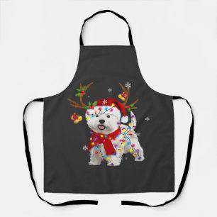 Funny Westie Christmas Tee Reindeer Christmas Ligh Apron