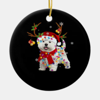 Funny Westie Christmas Tee Reindeer Christmas Ligh Ceramic Ornament