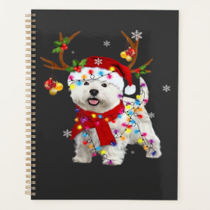 Funny Westie Christmas Tee Reindeer Christmas Ligh Planner