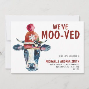 Funny We've Moo-ved Christmas Cow Holiday Moving Announcement