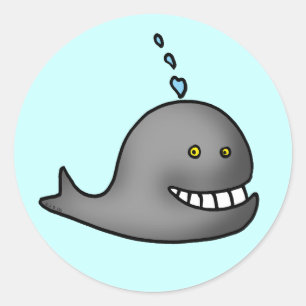 Funny whale classic round sticker