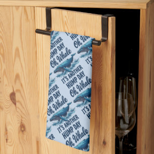 Funny Whale Pun "Oh Whale" Hump Day Design Tea Towel