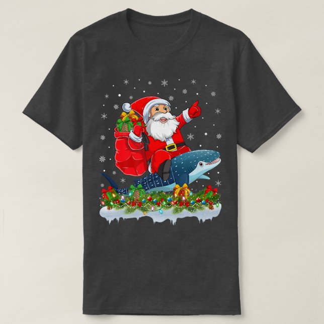 Funny Whale Shark Lover Santa Riding Whale Shark C T-Shirt (Design Front)
