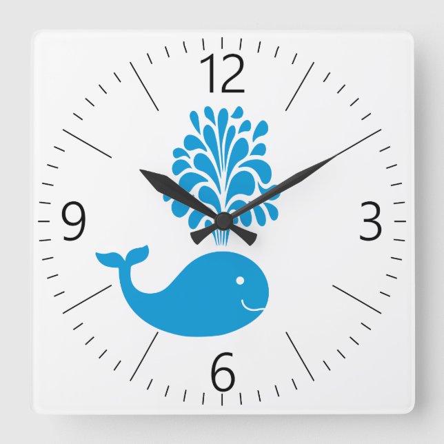 Funny whale square wall clock (Front)