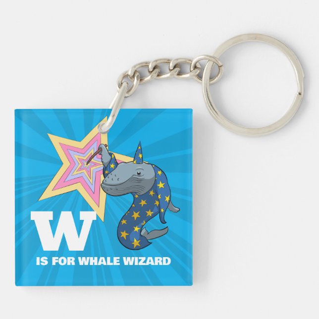 Funny Whale Wizard Alphabet Parody Cartoon Key Ring (Back)