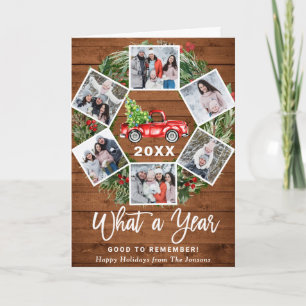 Funny What a Year 2021 Christmas Red Truck 6 PHOTO Holiday Card