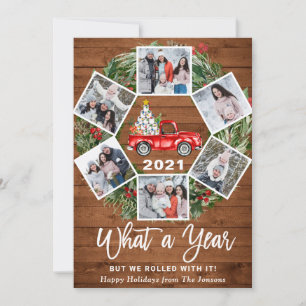 Funny What a Year  Christmas Red Truck 6 PHOTO Holiday Card