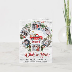 Funny What a Year Christmas Red Truck 6 PHOTO Holiday Card