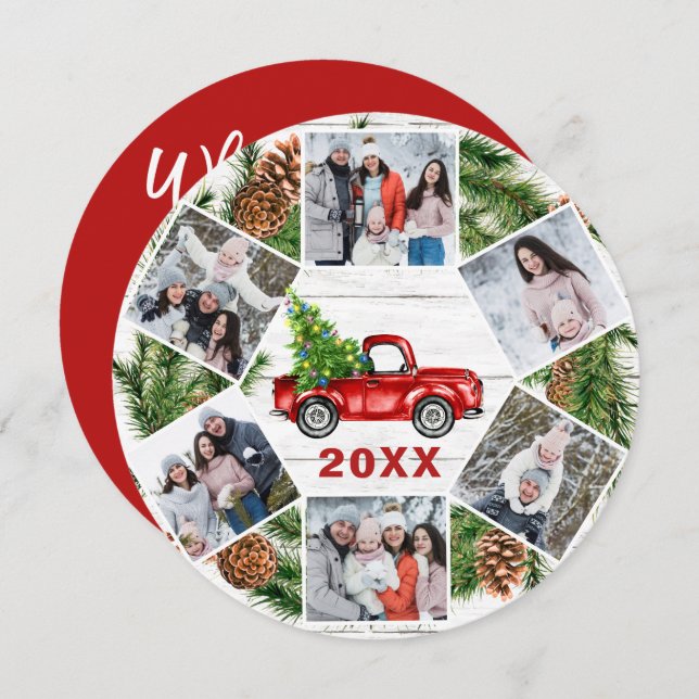 Funny What a Year Christmas Red Truck 6 PHOTO Holiday Card (Front/Back)