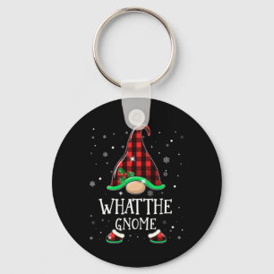 Funny What Gnome Buffalo Plaid Matching Christmas Key Ring