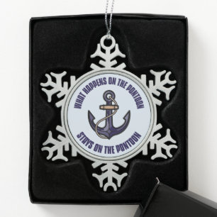 Funny What Happens on the Pontoon Vacation Trip Snowflake Pewter Christmas Ornament