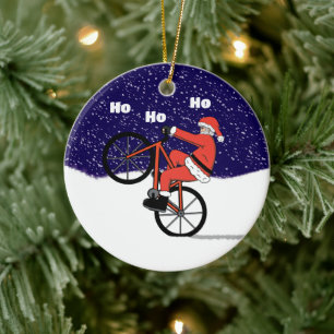 Funny Wheeling Santa Claus Cycling Ceramic Ornament