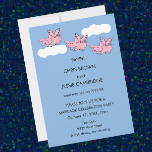 Funny when pigs fly finally married invitation