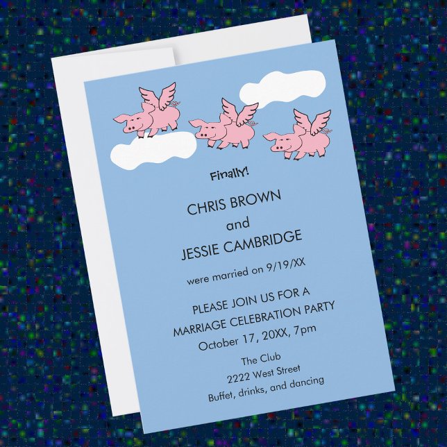 Funny when pigs fly finally married invitation (Creator Uploaded)